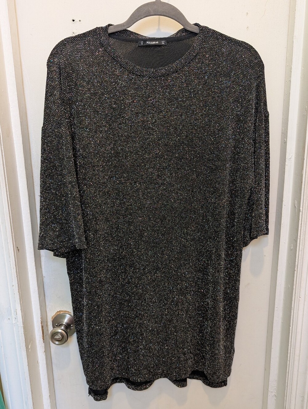 Pull & Bear Sparkly Oversized Top S Glittery Short Sleeve Tunic